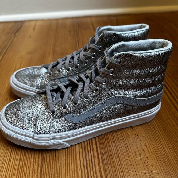 Vans silver high top lace up sneakers SIZE 5.5 - Picture 2 of 7